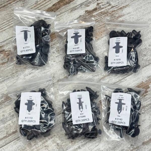 Набір автомобільних кріплень 190шт, піcтони, кліпси, пластикові фіксатори деталей