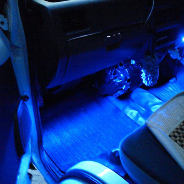 Декоративне LED підсвічування салону авто синє 4х3, світлодіодне освітлення для інтерєру автомобіля 12В