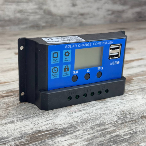Контролер заряду сонячної батареї KW1230 ШІМ 12/24В 30А з LCD дисплеєм та USB виходами 5В для АКБ
