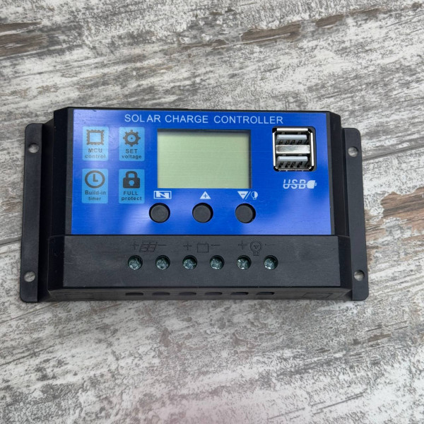 Контролер заряду сонячної батареї KW1230 ШІМ 12/24В 30А з LCD дисплеєм та USB виходами 5В для АКБ