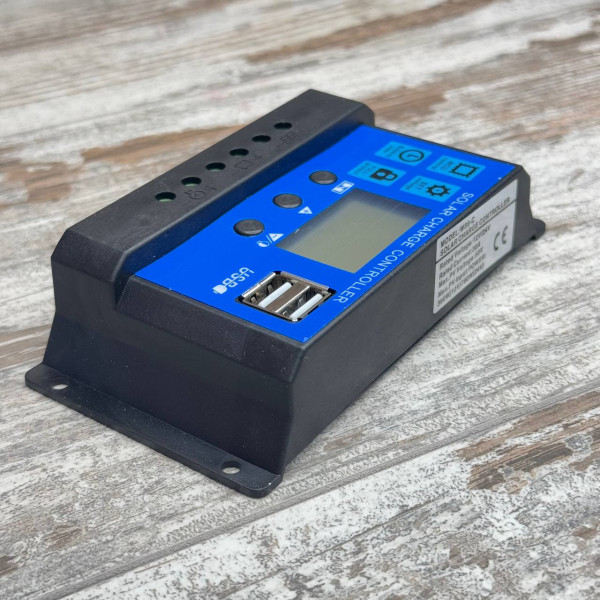 Контролер заряду сонячної батареї KW1230 ШІМ 12/24В 30А з LCD дисплеєм та USB виходами 5В для АКБ