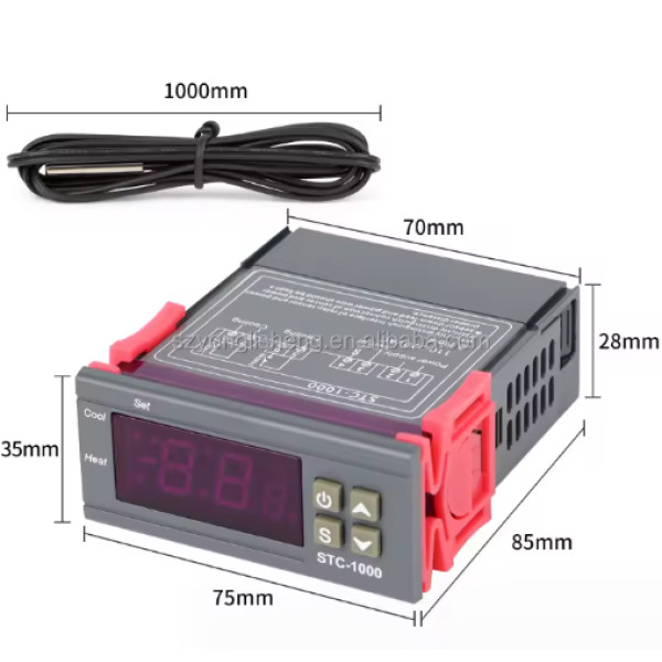 Терморегулятор STC-1000 цифровий 220В, 2 реле 10А, термостат із датчиком температури -50~99°C