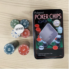 Набір фішок для покеру 100шт з номіналом та фішкою дилера в металевій коробці для гри вдома