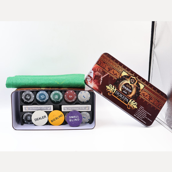 Покерний комплект “Full House” — 200 фішок, 2 колоди, сукно, металева коробка