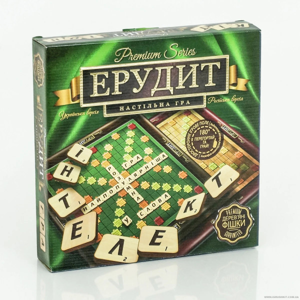 Настільна гра Ерудит 2в1 УКР+РУС, 110 дерев’яних фішок, Scrabble для всієї родини