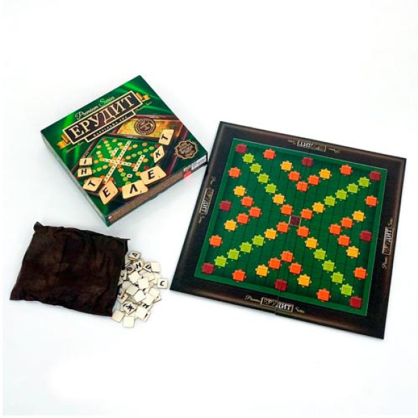 Настільна гра Ерудит 2в1 УКР+РУС, 110 дерев’яних фішок, Scrabble для всієї родини