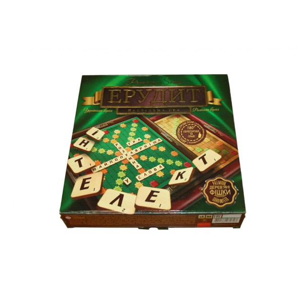 Настільна гра Ерудит 2в1 УКР+РУС, 110 дерев’яних фішок, Scrabble для всієї родини