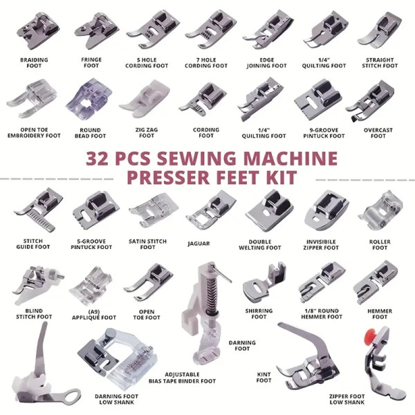 Набір лапок для швейної машини 32 шт універсальний для Singer, Brother, Janome, Baby Lock та інших моделей