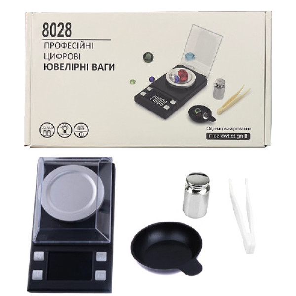 Ювелірні ваги 8028 до 50 г, 0.001 г, великий ЖК-дисплей, PCS-рахунок, тарування, калібрування 50 г