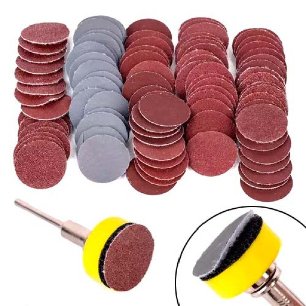 Набір шліфувальних кругів 100 шт + диск 25 мм, абразивність 100–3000 грит, для дерева, металу та пластику