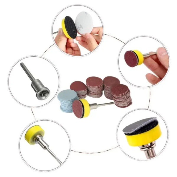 Набір шліфувальних кругів 100 шт + диск 25 мм, абразивність 100–3000 грит, для дерева, металу та пластику