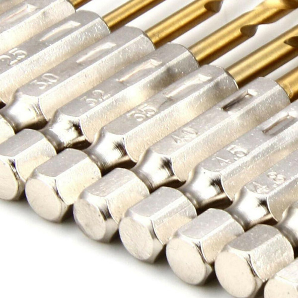 Набір свердел HSS 13 шт 1.5–6.5 мм з титановим покриттям, шестигранний хвостовик 6.35 мм