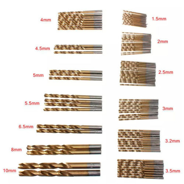 Набір свердел 99 шт спіральні HSS з титановим покриттям, 1.5–10 мм, для дерева, пластику, алюмінію