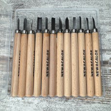 Набір стамесок по дереву 12 шт, сталь + дерево, для різьблення та столярних робіт