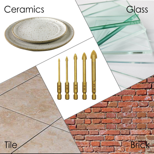 Набір коп’євидних свердел по склу та плитці 5 шт, 3–10 мм, карбід вольфраму, титанове покриття