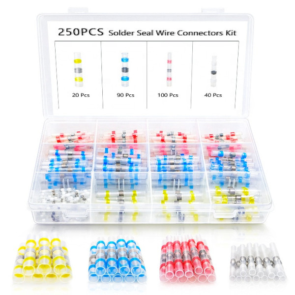 Термоусадочна гільза 250шт, термоусадка з олов’яним припоєм, набір для пайки та проводки