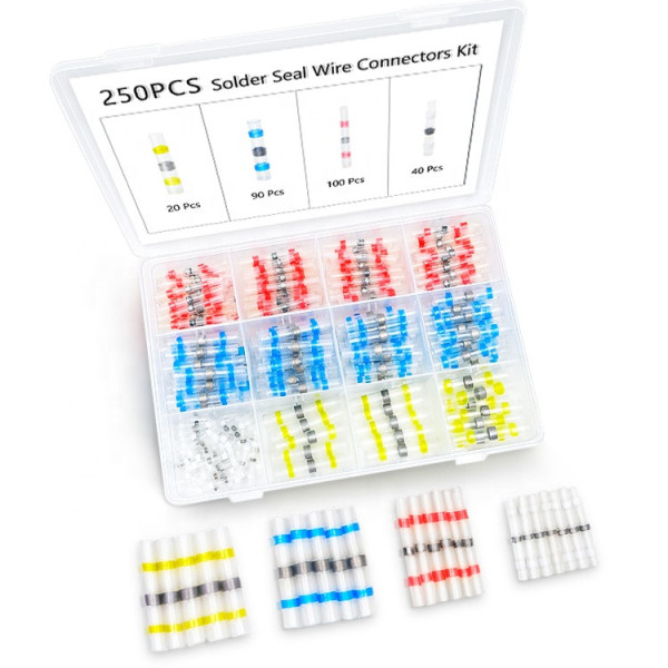 Термоусадочна гільза 250шт, термоусадка з олов’яним припоєм, набір для пайки та проводки
