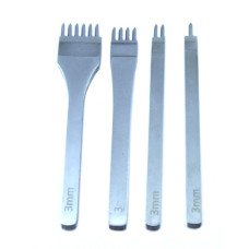 Набір пробійників для шкіри 4 шт, ромбоподібні отвори 1–6 зубців, крок 3 мм, сталь