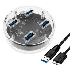 USB 3.0 хаб-концентратор 4 порти, прозорий, швидкість до 5 Гбіт/с