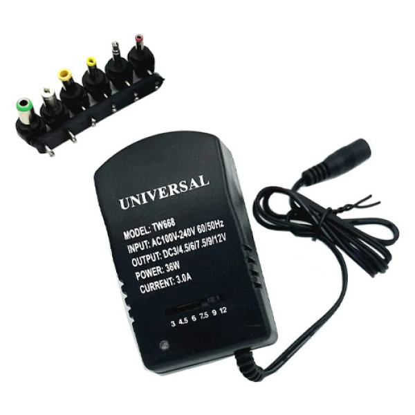 Блок живлення універсальний TW668, 3–12В, 30Вт, із 6 змінними штекерами, адаптер для зарядки