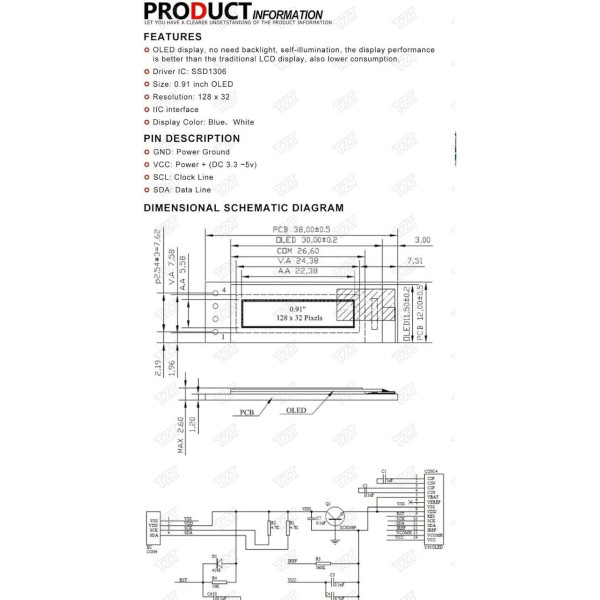 Дисплей OLED SSD1306 I2C 0.91" 128x32 графічний модуль для Arduino STM32 AVR