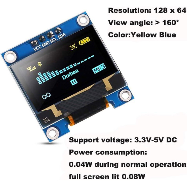 Дисплей OLED SSD1306 I2C 4pin 0.96" 128x64 графічний для Arduino синьо-жовтий