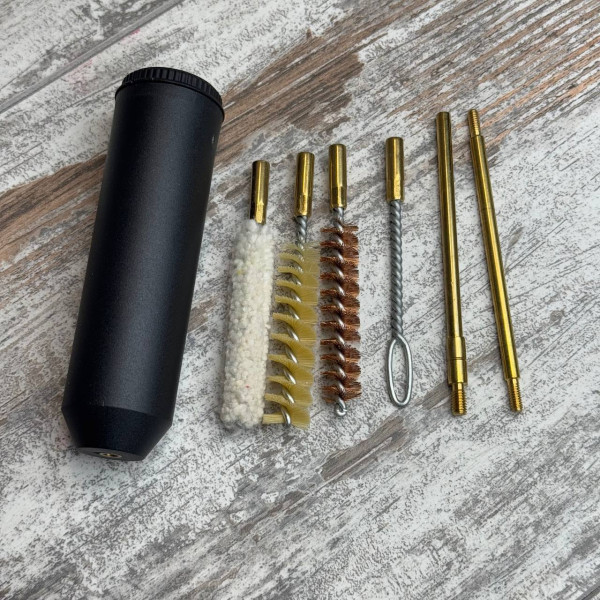 Компактний набір для чищення зброї 9 мм (.38), йоржики та насадки у кейсі для пістолетів і револьверів