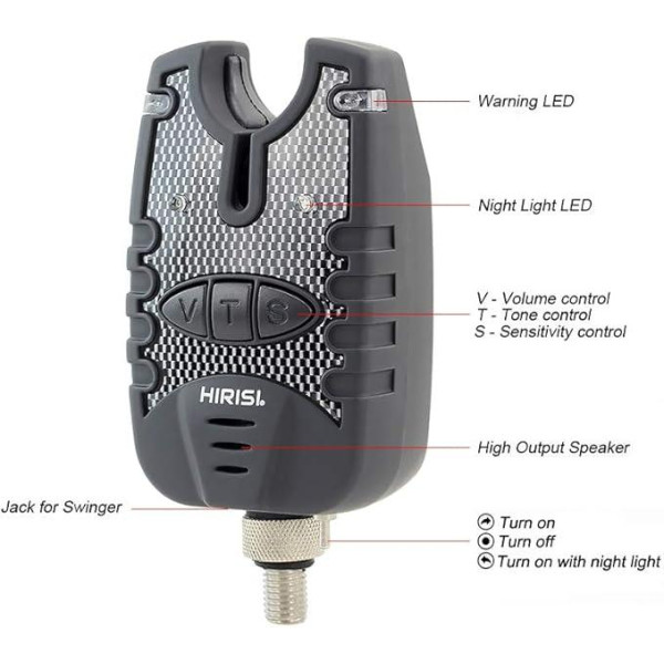 Набір Hirisi для риболовлі — 3 електронні сигналізатори клювання та 3 свінгери на ланцюжку в кейсі