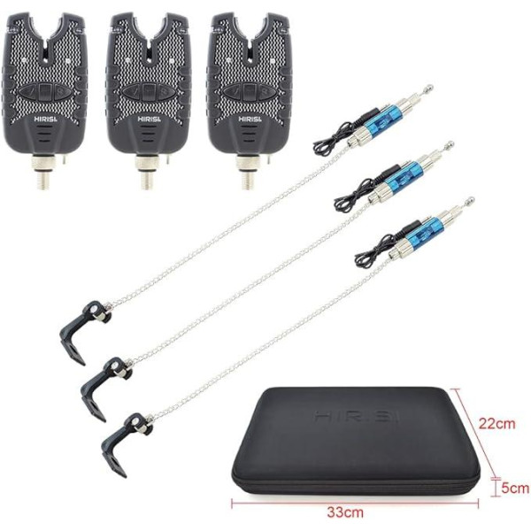 Набір Hirisi для риболовлі — 3 електронні сигналізатори клювання та 3 свінгери на ланцюжку в кейсі