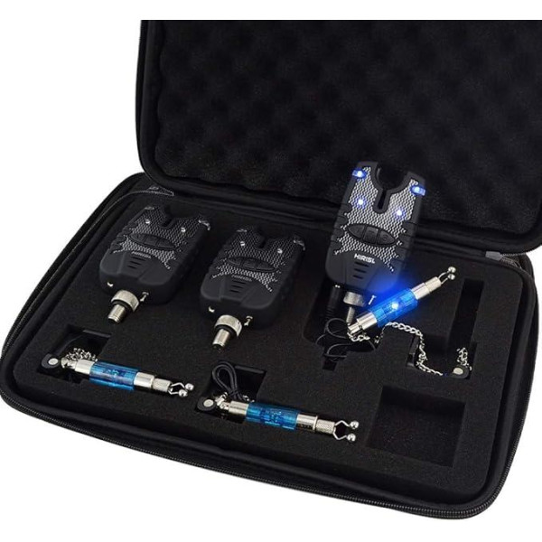 Набір Hirisi для риболовлі — 3 електронні сигналізатори клювання та 3 свінгери на ланцюжку в кейсі