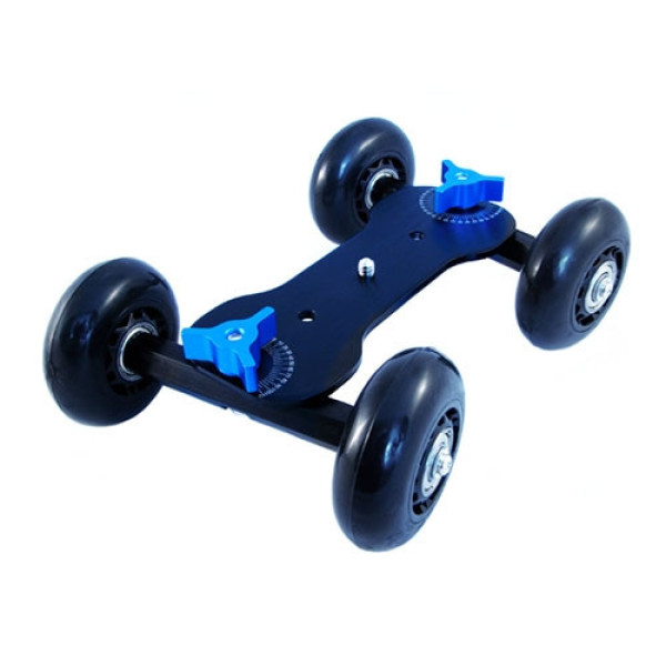 Міні візок-скейтер Dolly для камери, слайдер для відеозйомки та панорам, зі штативною головкою і регульованими колесами.