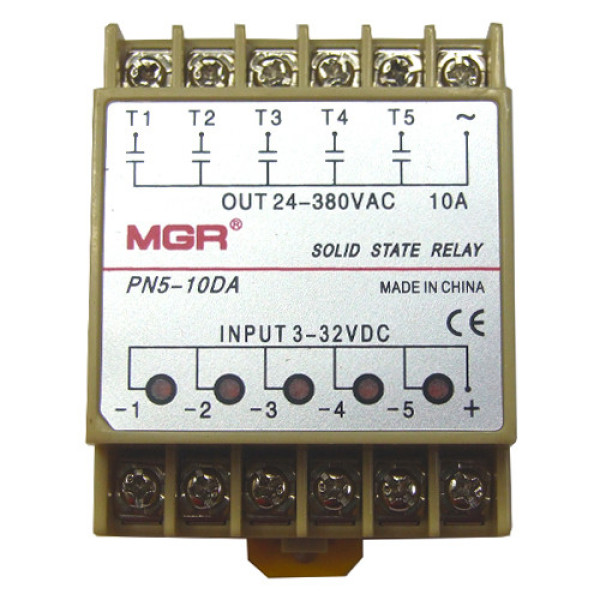 5-канальне твердотільне реле SSR PN5-10DA 10А DC-AC на DIN-рейку,для надійної та довготривалої комутації