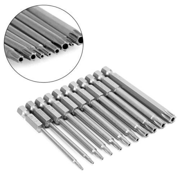 Набір біт Torx із отвором T6–T40, 11 шт, 75 мм, шестигранні магнітні