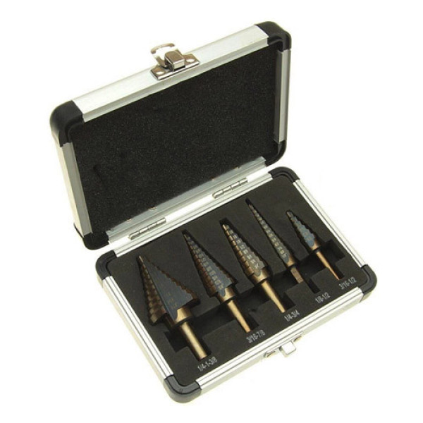 Набір ступінчастих свердел 5шт, 3.2-34.9мм, спіральні, 3-гранні, сталь HSS