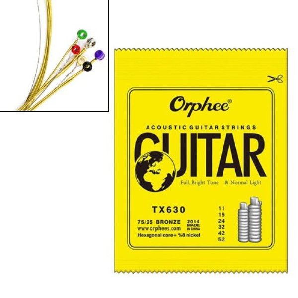 Струни Orphee TX630 для акустичної гітари, набір 6 шт, 11-52, 0.28–1.32 мм, фосфорна бронза