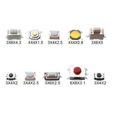 Кнопка тактова мікрик SMD набір 250шт, 10 видів для пайки та ремонту електроніки