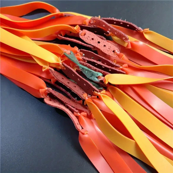 Плоскі гумки для рогатки 5 шт, латексні жгути 0.8 мм 47 см з кожеткою для спортивної та розважальної стрільби