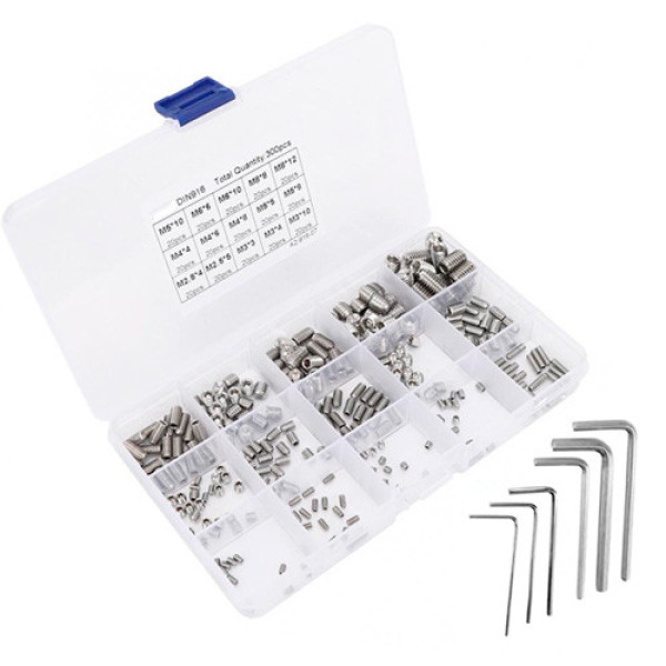 Гвинти установочні DIN916 з внутрішнім шестигранником M2.5-M8, 300шт, нержавіюча сталь