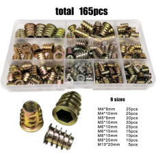 Набор мебельных муфт 165шт M4 M5 M6 M8, резьбовые вставки для дерева, крепеж мебельный