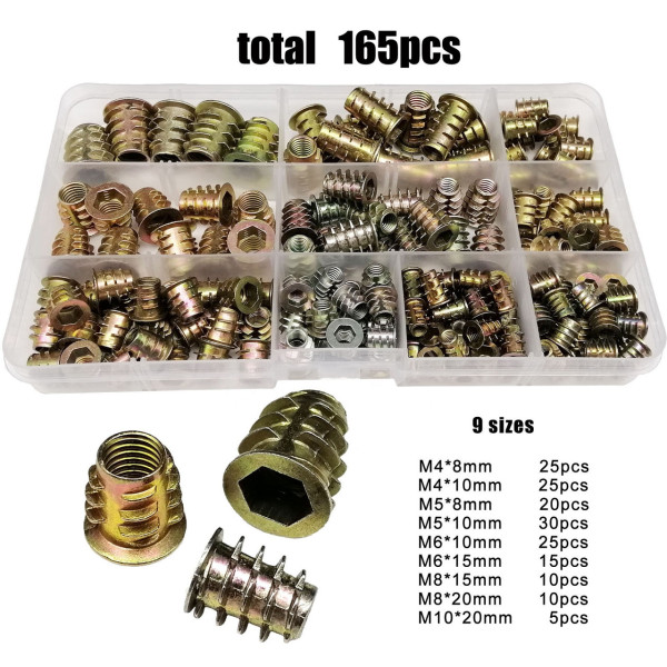 Набор мебельных муфт 165шт M4 M5 M6 M8, резьбовые вставки для дерева, крепеж мебельный