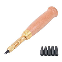 Дірокол гвинтовий ручний для шкіри 1.5-4мм з 6 насадками, пробійник, набір інструментів