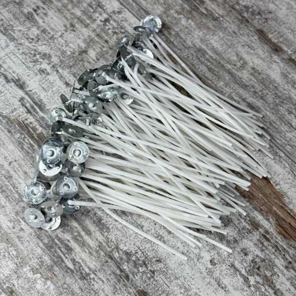 Фітиль вощений для свічок 10 см, з тримачем, 100 шт, для виготовлення свічок, DIY