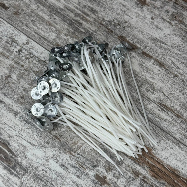 Фітиль вощений для свічок 10 см, з тримачем, 100 шт, для виготовлення свічок, DIY