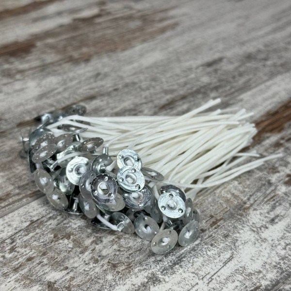 Фітиль вощений для свічок 10 см, з тримачем, 100 шт, для виготовлення свічок, DIY