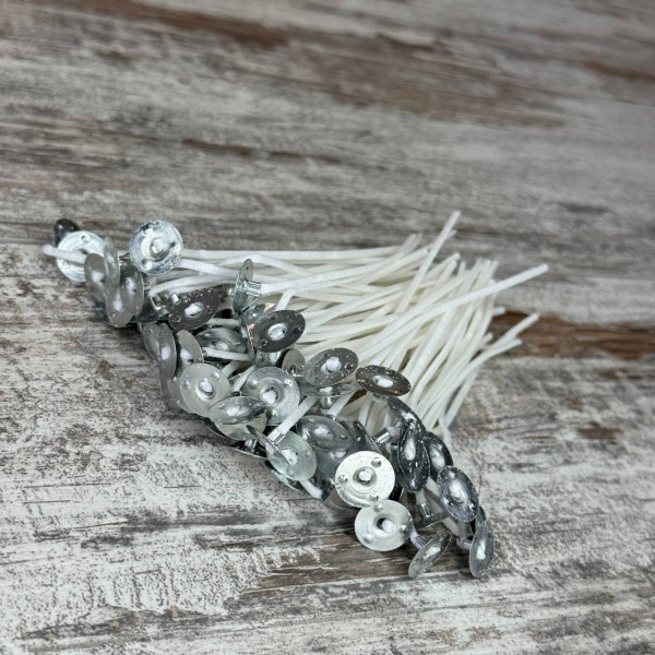 Фітиль вощений для свічок 10 см, з тримачем, 100 шт, для виготовлення свічок, DIY