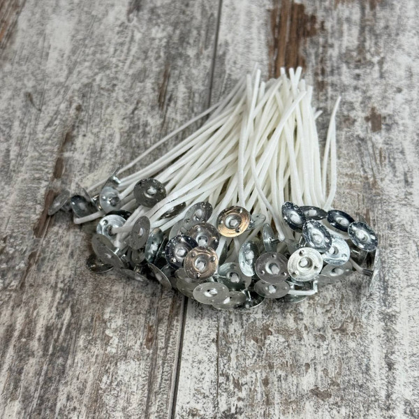 Фітиль вощений для свічок 10 см, з тримачем, 100 шт, для виготовлення свічок, DIY