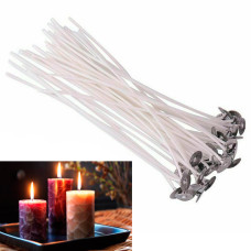 Комплект вощених гнітів 100 шт по 20 см , з металевим тримачем для зручного використання при виготовлені декоративних свічок