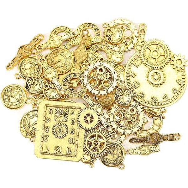 Набір декоративних шармів-підвісок у вигляді годинників, ~40 шт, метал золото, для рукоділля й декору