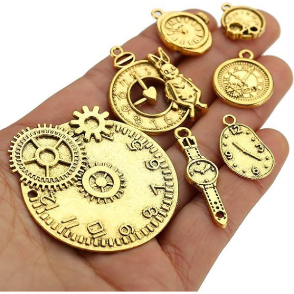 Набір декоративних шармів-підвісок у вигляді годинників, ~40 шт, метал золото, для рукоділля й декору