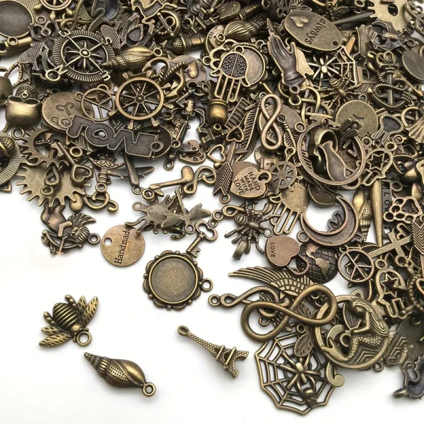 Набір металевих підвісок 100г, шарми шарміки, змішані, бронза, для творчості та рукоділля